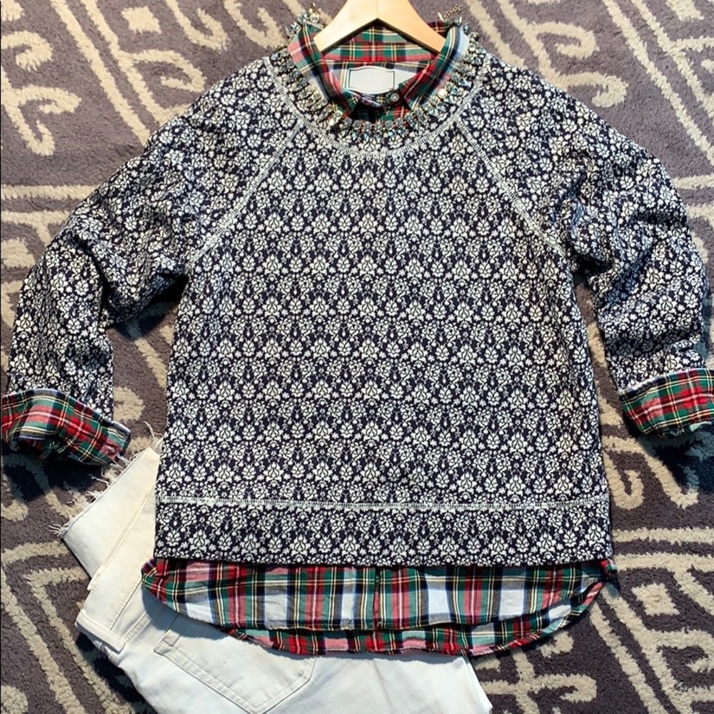 J. Crew Navy/White Floral Sweatshirt